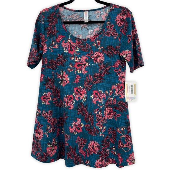 Lularoe Perfect T Womens Floral Top Cottagecore Blue Pink XXS - Picture 1 of 10